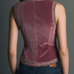Vintage Dusty Rose Velvet Embroidered Vest With Lace Trim