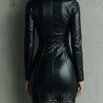 Moto Chic Black Eco Leather Zip-Up Bodycon Dress