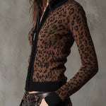 Vintage Leopard Print Slim Fit Zip Cardigan
