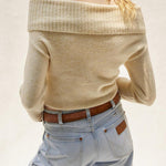 Nadorine Chic Off Shoulder Sweater Solid Basic Sexy Slim Fit Crop Top