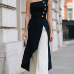 Black & White One-Shoulder Tunic & Wide-Leg Trouser Set