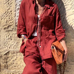 Two-Piece Casual Set Button-Up Shirt and High-Waisted Wide-Leg Pants