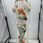 Half Sleeves Loose Buttoned Flower Print Pockets Lapel T-Shirt Top + Drawstring Elasticity Pants Bottom Two Pieces Set