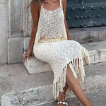 Hollow Suspenders Sleeveless Top Drawstring Tassel Hem Skirt Two-piece Set