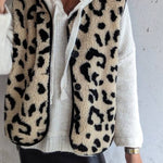 Women's Leopard Print Front Opening Casual Autumn and Winter Vest Jacket