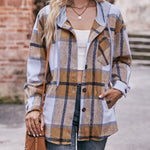Nadorine Casual Mid-length Plaid Shirt Hooded Jacket
