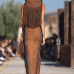 【24-hour shipping out】Western Retro Colorful Striped Knitted Tassel Hooded Slit Maxi Dress