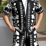 KZZ Men's ethnic-style patterned button-down shirt and shorts loungewear two-piece set