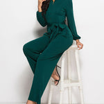 Elegant Long Sleeve Straight Long Pants Jumpsuits Clubwear Rompers with Pockets