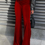 Solid color velvet elastic high waist slim casual bootcut pants for women fashion pants