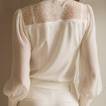 Retro Elegant Lace Stand-up Collar Tie Neck Chiffon Blouse