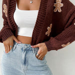 Fashionable Cookie Man Pattern Short Casual Knitted Cardigan