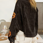 Halloween Pumpkin Sequined Distressed Corduroy Jacket