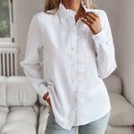 Nadorine Ruffle Trim Button Front Shirt Regular Fit Long Sleeve Work Blouse