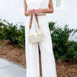 Chic Wear Tooptions Linen Blend Crop Top and Elastic Waist Pocketed Pants Set