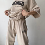 Two Piece Outfits Casual Lounge Sets Round Neck T-shirt Pullover with Pocket Joggers