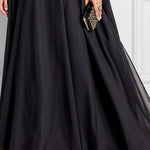 Batwing Sleeves Loose Jacquard See-Through Solid Color Split-Joint Three-Dimensional Flower Round-Neck Maxi Dresses