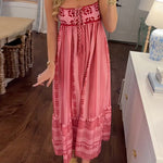 Margovil Crochet Top Printed Flowy Ruffle Maxi Cami Dress