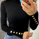 Margovil Turtleneck Gold Buttons Ribbed Knit Top