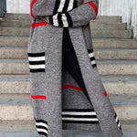 Margovil Open Front Color Block Striped Splice Long Sweater Cardigan