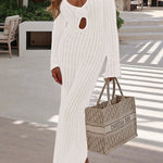 Margovil V Neck Long Sleeves Backless Crochet Hollow Out Knit Maxi Dress