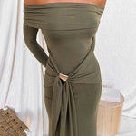 Chic Off Shoulder Long Sleeves Knot Detail Maxi Dress
