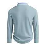 KZZ Men's Long Sleeve Polo Shirt Jacquard Fabric Collared Top