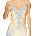 Margovil Adjustable Strap V Neck Lace Trim Satin Top