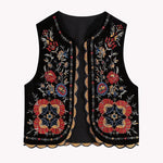 Nadorine Women's Buttonless Retro Ethnic Style Embroidered Vest Sleeveless Cardigan Crop Top