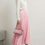 High Waisted Elasticity Pleated Pockets Solid Color Skirts Bottoms