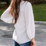 Nadorine V Neck Chiffon Plain Long Sleeve Loose Casual Work Office Blouses