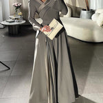 A-Line Wrap Pleated Solid Color Split-Joint V-Neck Maxi Dresses