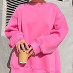 Solid Color Loose Sweatshirt Street Style Oversize Polar Fleece Pullover