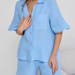 Shorts Sets Button T-Shirts with Shorts Two Piece Outfits Casual Solid Color Lounge Sets