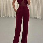 Vita Mesh Patchwork High Neck Wide Sleeve Bodysuit and High Rise Pocket Slit Pants Set