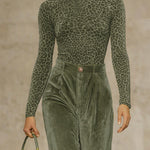 Long Sleeves Skinny Leopard High Neck T-Shirts Tops