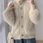 Women's Faux Fur Sweater Cardigan Knitted Turtleneck Jumper Fluffy Coat