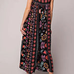 Vintage floral print loose sleeveless jumpsuit