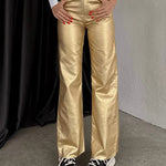 Retro Straight-leg Trousers Pants with Pockets