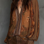Vintage Boho Sheer Floral Blouse With Billowy Sleeves