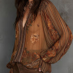 Vintage Boho Sheer Floral Blouse With Billowy Sleeves