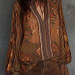 Vintage Boho Sheer Floral Blouse With Billowy Sleeves