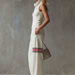 Sporty Retro White Striped Embroidered Sleeveless Vest And Wide-Leg Pants Set