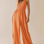 Spaghetti Strap Jumpsuit Casual Sleeveless Ruffled with Pockets High Waist Loose Wide Leg Pants Romper