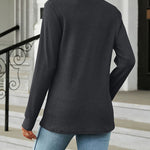 Solid Color V-Neck Button Loose Long Sleeve T-Shirt Top