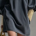 Casual Sporty Plaid Trim Gray Washed Cotton Sweatshirt Mini Dress