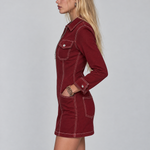 Western Contrast Stitch Zip-Front Denim Mini Shirt Dress
