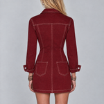 Western Contrast Stitch Zip-Front Denim Mini Shirt Dress