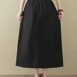 Nadorine Women's Casual High Waist Flared A-line Skirt Pleated Midi Skirt with Pocket