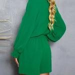 Long Sleeve Front Ties V Neck Shorts Jumpsuit